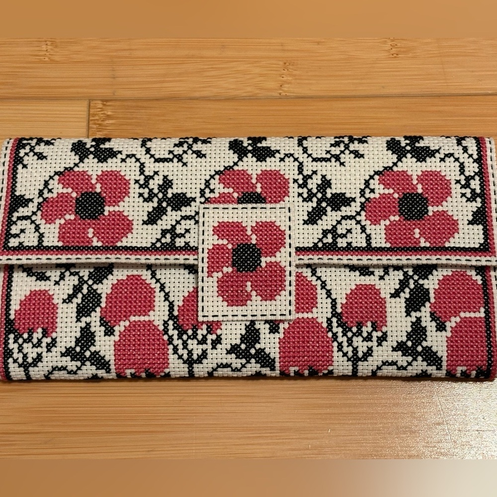 Needlepoint Wallet Floral Handmade Cross Stitch Boho Cottagecore - Picture 2 of 7